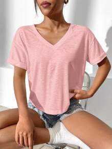 SHEIN Essnce 夏季實心肩垫T恤