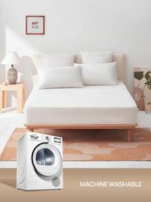 Cirelle [100% Cotton]1pc Soft & Gentle Fitted Sheet, All-Season Comfort And Breathable, Rama Cozy Bedroom, Bedding, High-End Hotel Supplies, Back To School Use, Dorm Essentials - White - View 8