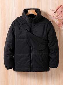 Tween Girls Zip Up Padded Coat - Black - View 1