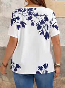 EMERY ROSE 加大尺碼女士夏季印花襯衫 - 白色 - 查看 2