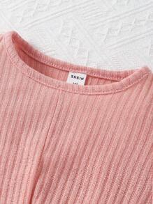 SHEIN 年輕女孩肋編扭結下擺t恤和短褲套裝