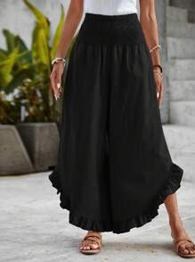 SHEIN LUNE Chất rắn Xù Hoa Sen Quần ống rộng - màu đen - Xem 4