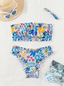 SHEIN Swim 女士夏季抹胸比基尼泳装套装，随机印花，两件套泳衣 - 彩色 - 查看 6
