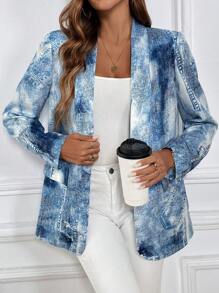 SHEIN Clasi Tie Dye Shawl Collar Open Front Blazer - Multicolor - View 3