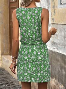 SHEIN LUNE Allover Floral Print Knot Front Dress For Summer Vacation - Multicolor - View 2