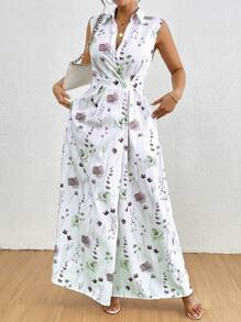 SHEIN Clasi 女士休閒時尚印花無袖度假裝 - 粉色 - 查看 5