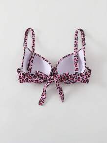 SHEIN Swim 女性夏季沙灘豹紋細肩帶交叉性感比基尼上衣（隨機印花）