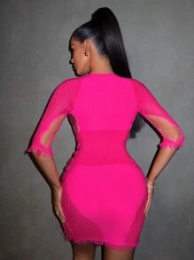SHEIN SXY Vestido sexy de verano ajustado con transparencias en la parte delantera