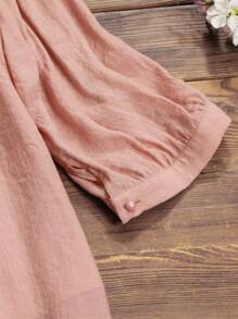 Linhara 夏季加大花朵刺绣灯笼袖衬衫