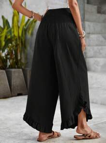 SHEIN LUNE Chất rắn Xù Hoa Sen Quần ống rộng - màu đen - Xem 2