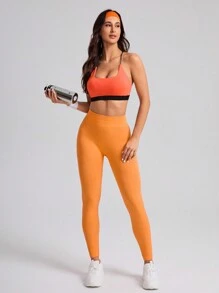 Seamluxe SHEIN Sport 女款彩塊邊緣休閒時尚運動胸衣 - 橘色 - 查看 3