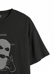 Manfinity VCAY 男款寬鬆針織短袖T卹，刺繡傳統戲劇面具圖案 - 黑色 - 查看 4