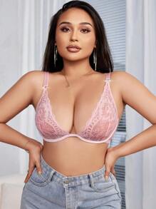 SHEIN 大尺寸女性花式蕾絲文胸和無線胸罩