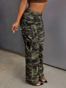 SHEIN SXY Camo Print Flap Pocket Cargo Jeans - Multicolor - View 4