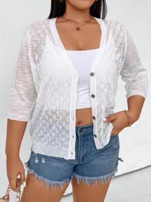 SHEIN LUNE Plus Button Front Cardigan - White - View 1