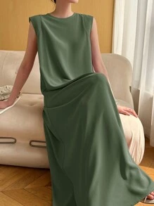Heiryn Áo dài lưng lỗ khóa chắc chắn cho mùa hè - Màu xanh Ô liu - Xem 3