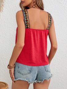 SHEIN VCAY Vacation Women's Geometric Woven Strap Black Tank Top