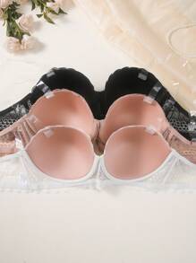 DesireSculpt 3pcs/Set Plus Size Lace Bra With Underwire For Women, Lingerie