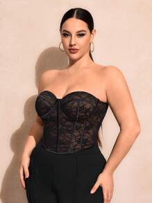 SHEIN SXY Plus Lace Elegant Tube Top - Multicolor - View 5
