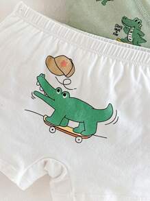 Cozy Pixies Young Boy Cartoon Animal Colorblock Soft Knitted Underwear 3pcs/Set - Green - View 8