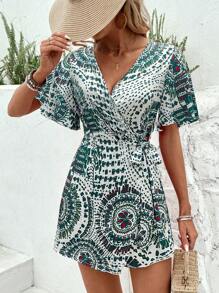 Breezaya Rompimiento envolvente con nudo y estampado completo para el verano