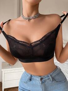 Áo ngực ren không dây cho nữ có cúp ngực hình thỏ cho ngực nhỏ (một mảnh), đồ lót - màu đen - Xem 3