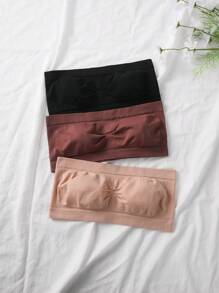 3pcs/Set Strapless Bandeau Bra With Invisible Back, Hollow Wrapped Chest Design, For Teenage Girls - Multicolor - View 6