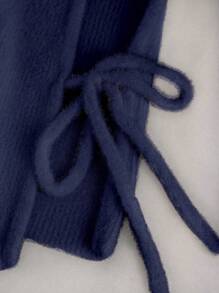 SHEIN Unity Top de punto corto con lazos laterales sólidos - Azul Marino - Ver 3