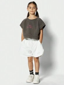 SUMWON Tween Girls Washed Boxy Fit Raglan Crop Tank Top