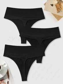 3 pezzi di Intimo per donne di taglia forte a vita alta e perizoma in colore tinta unita