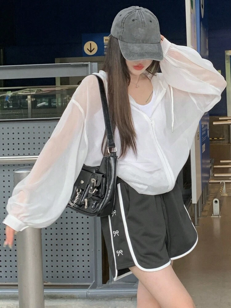 Solid Drop Shoulder Oversized Hooded Jacket