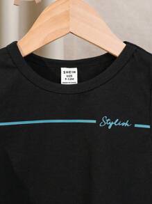 SHEIN 嬰兒男女可愛休閒寬鬆短袖T恤和實用大口袋束口褲套裝，適用於春季/夏季/秋季 - 彩色 - 查看 5
