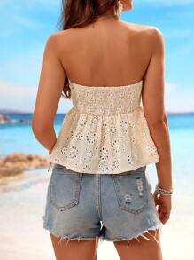 Breezaya Summer Eyelet Embroidery Twist Front Tube Top
