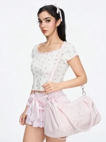 ROMWE Kawaii 336027兔子蝴蝶結短途旅行包女款，多功能大容量輕便運動健身包，商務出差及報到肩背袋，行李收納袋