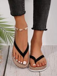 Sandales plates pour femmes en matériau textile d'été à la mode, semelle souple antidérapante, flip-flops de plage