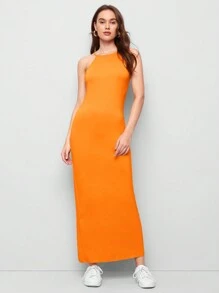 BizChic Áo dài có dây đeo màu đen trơn, trang phục đi làm - trái cam - Xem 1
