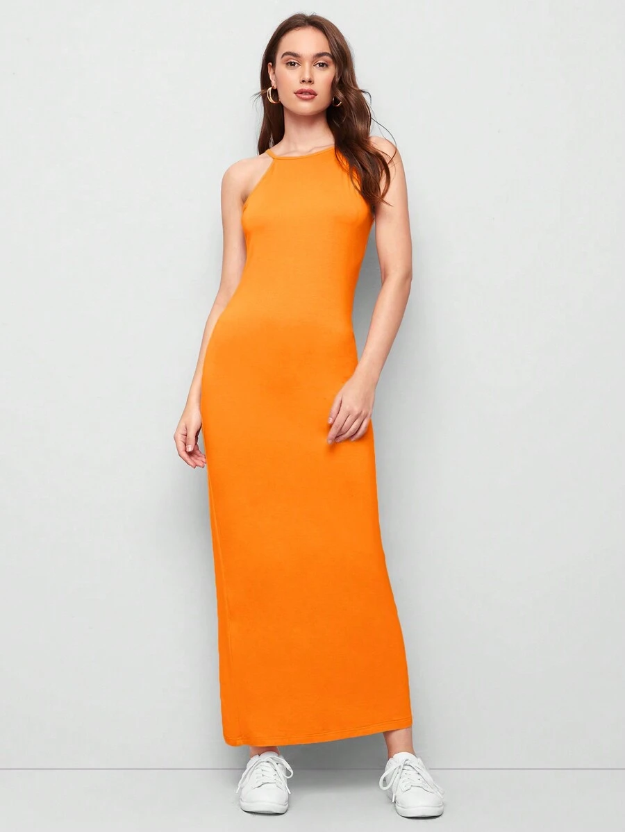 BizChic Áo dài có dây đeo màu đen trơn, trang phục đi làm - trái cam - Xem 1