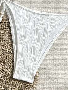 SHEIN Swim 女士夏季海灘單色3D花裝飾性感比基尼套裝 - 白色 - 查看 3