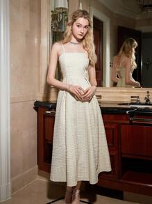 Aveloria Rosie Textured Fabric Women Spaghetti Strap Dress - Beige - View 7