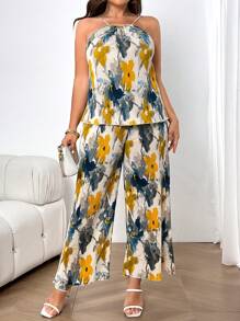 Flirla Bộ áo và quần ống rộng xếp ly ngày lễ dành cho nữ Plus Size - Nhiều màu - Xem 3