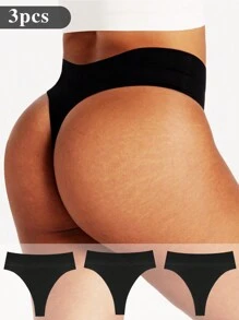 3 pezzi di Intimo per donne di taglia forte a vita alta e perizoma in colore tinta unita