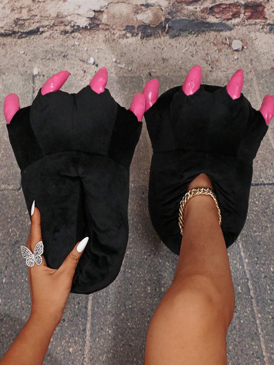 Dép đi trong nhà hình móng vuốt khủng long dễ thương mùa Thu/Đông, dép đi trong nhà ấm áp chống trượt dành cho nữ, một cỡ phù hợp với tất cả, màu đỏ, Halloween, dép ngộ nghĩnh, dép bông.