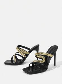 CUCCOO SZL Sandali estivi con tacco sottile alla moda europea e americana con materiale in PU dorato scarpe da vacanza scontate - Multicolore - Visualizzare 4