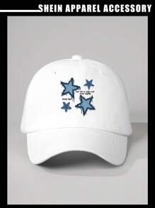 SHEIN 1pc Printed Five-Pointed Star Baseball Cap Unisex,School - White - View 2