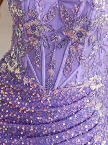 Lilac Sparkly Lace Mermaid Formal Evening Dress With High Slit Luxury Sequin Prom Party Gown Woman Formal Ball Gown Elegant Wedding Guest Dress, For Graduation, Dinner