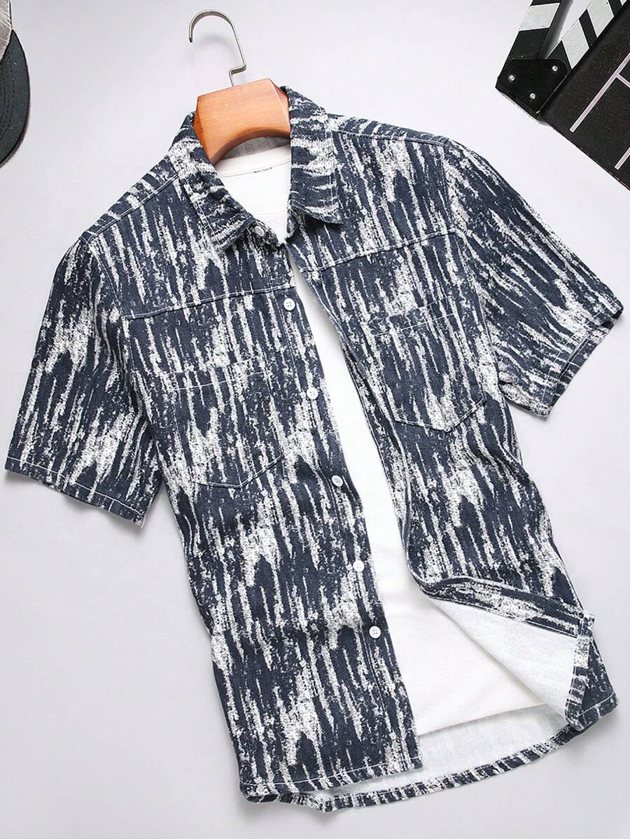 Manfinity Homme Men Allover Print Denim Shirt Without Tee - Multicolor - View 1