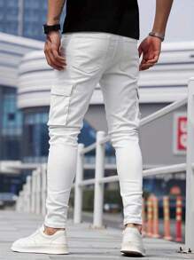 Manfinity Homme Quần lót nam có túi bên hông cotton trơn toàn màu trắng đi chơi - trắng - Xem 2