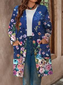 SHEIN LUNE 適合夏季的大尺碼鬆身長袖開衫外套，適合女性