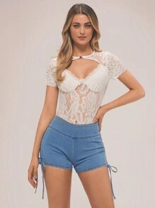 Forever 21 Cut Out Front Lace Bodysuit - White - View 1