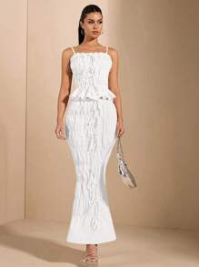 SHEIN BAE White Camisole With Ruffled Edges And Bow Decoration, Sexy And Sweet For Daily Wear